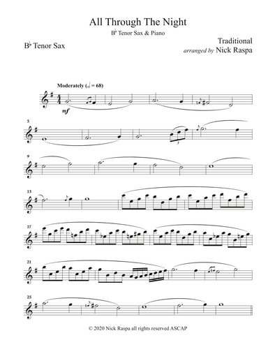 All Through The Night (Tenor Sax & Piano) - Tenor Sax part (arr. Nick Raspa)