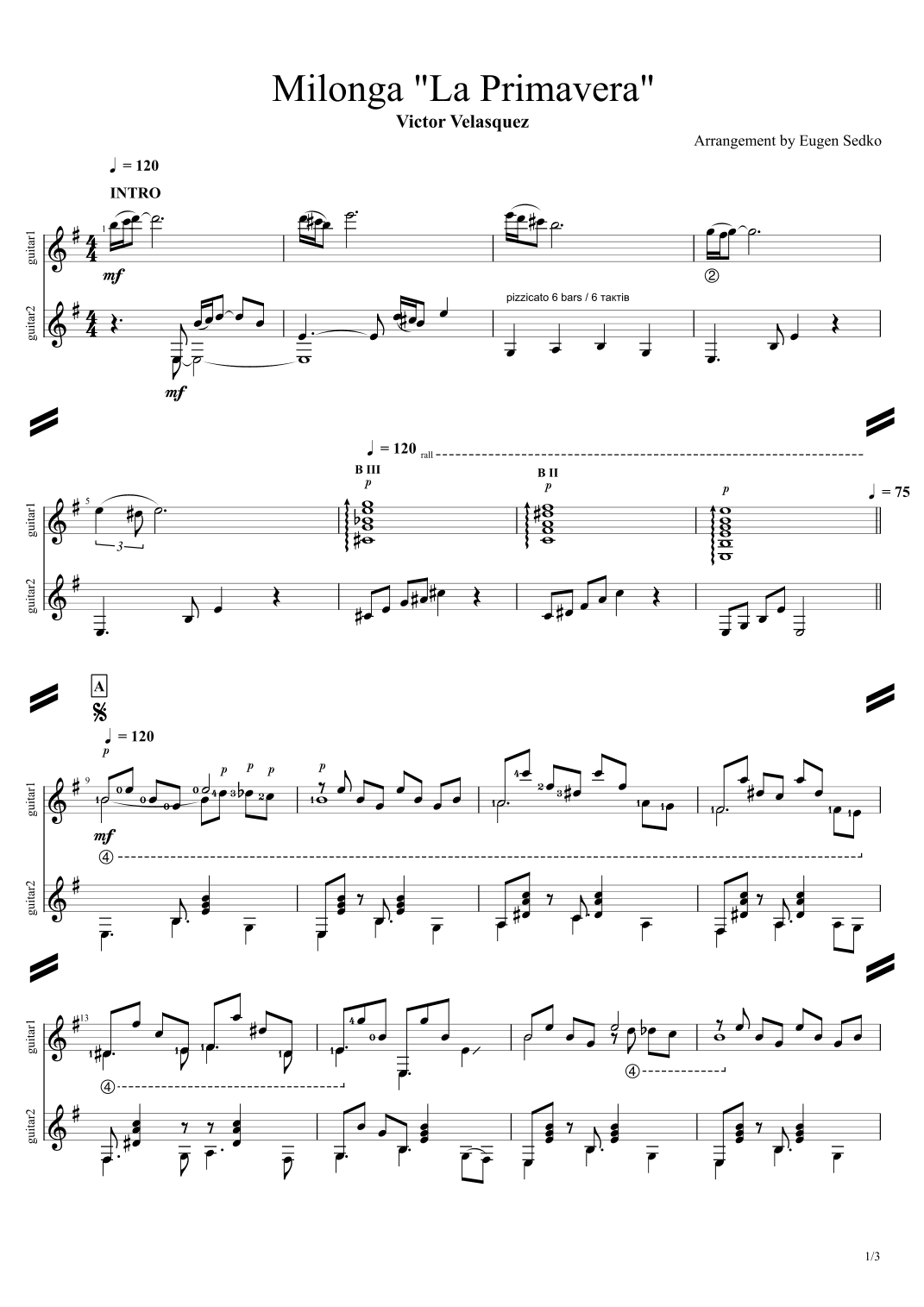 La Primavera (milonga by Víctor Velázquez), arrangement for guitar duo (arr. Eugen Sedko)