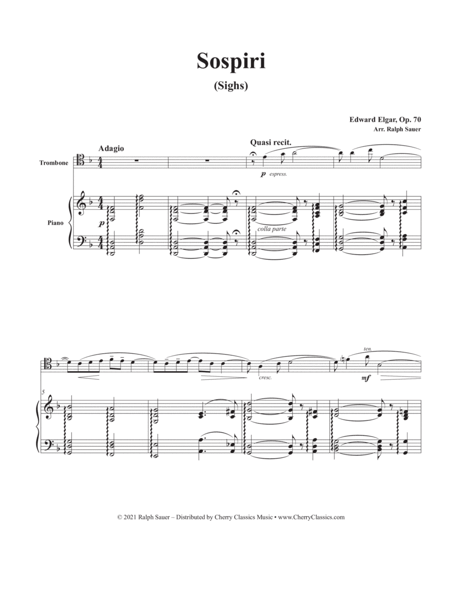 Sospiri (Sighs) for Trombone and Piano (arr. Ralph Sauer)