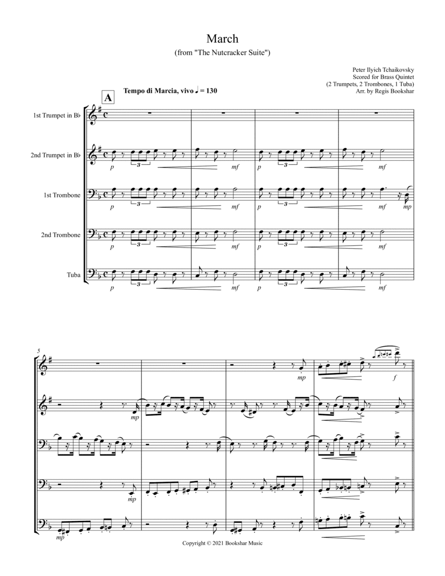 March (from "The Nutcracker Suite") (F) (Brass Quintet - 2 Trp, 2 Trb, 1 Tuba) (arr. Regis Bookshar)