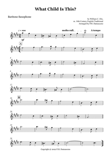 What Child Is This? - Baritone Saxophone Solo (arr. P.H. Damasceno)