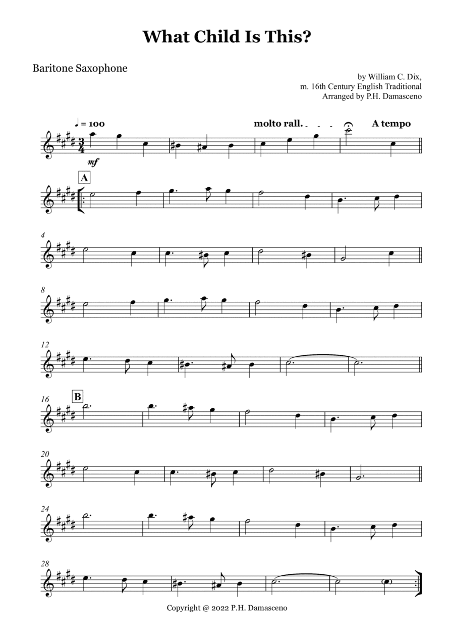 What Child Is This? - Baritone Saxophone Solo (arr. P.H. Damasceno)