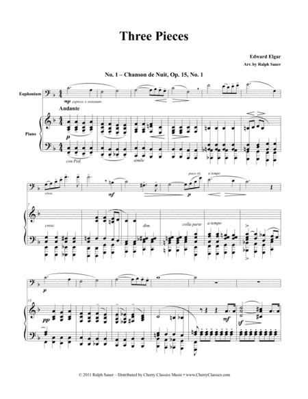 Three Pieces for Euphonium & Piano (arr. Sauer, Ralph)