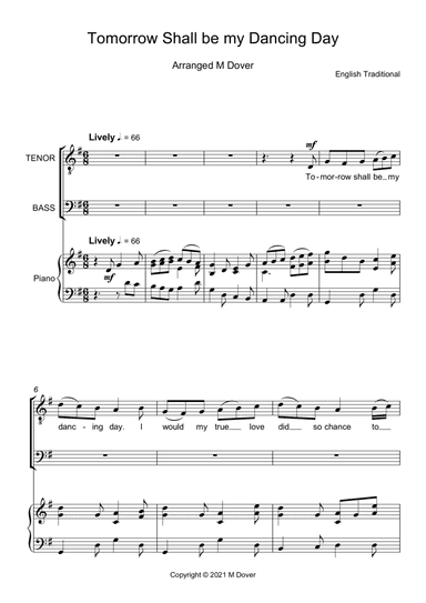 Tomorrow Shall be my Dancing Day - Two part choir - TB - Lower Voices (arr. Martin Dover)