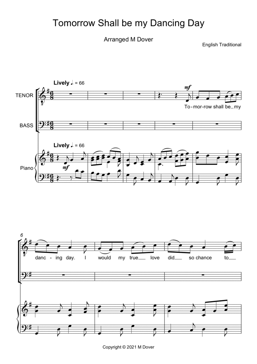 Tomorrow Shall be my Dancing Day - Two part choir - TB - Lower Voices (arr. Martin Dover)