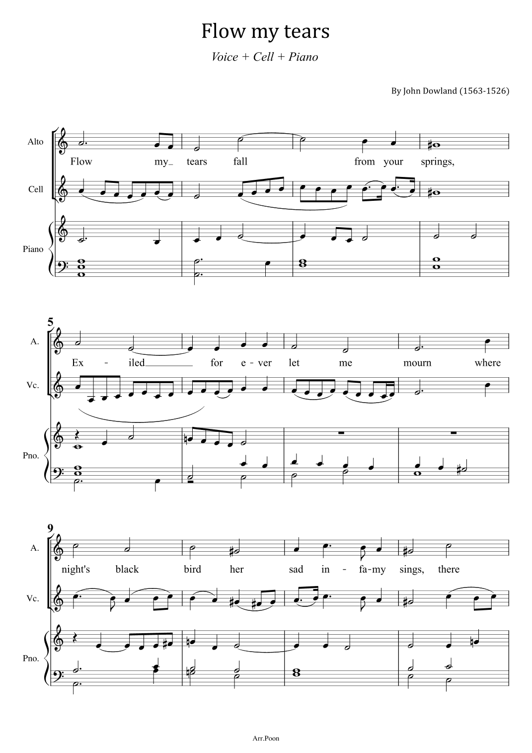 John Dowland - Flow My Tears - For Voice + Cell + Piano Original In A Minor (arr. poon)