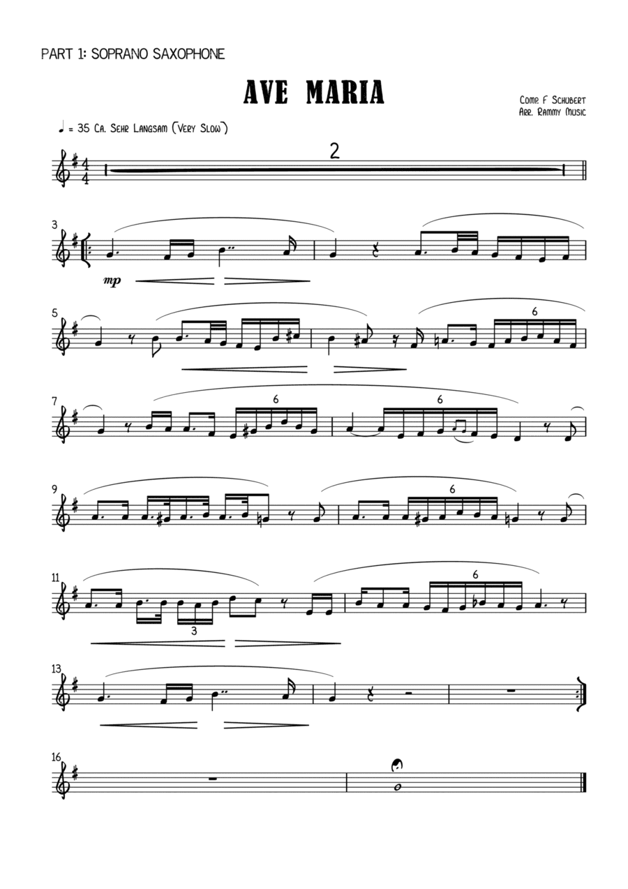 Ave Maria arr. for Saxophone Quartet (with alternate parts) (arr. Rammy Music)