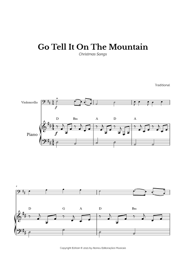 Go Tell It On The Mountain for Easy Cello and Piano (arr. Marcos Soares)