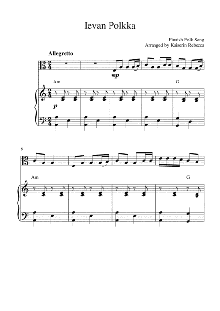 Ievan Polkka (viola solo and piano accompaniment) (arr. Kaiserin Rebecca)