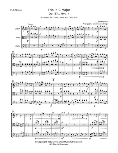 Beethoven, L. - Trio Op. 87 (Mvt. 4) for Violin, Viola and Cello (arr. Linda M. Scott)