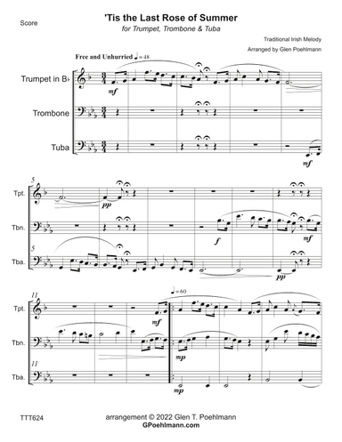 THE LAST ROSE OF SUMMER - Trumpet, Trombone & Tuba (unaccompanied) (arr. Glen Poehlmann)