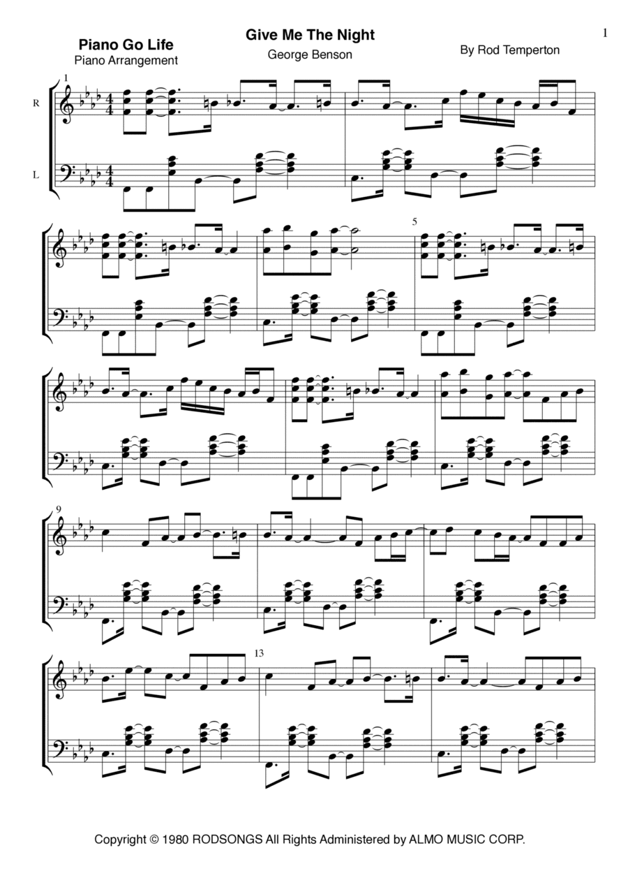 Give Me The Night (arr. Piano Go Life)