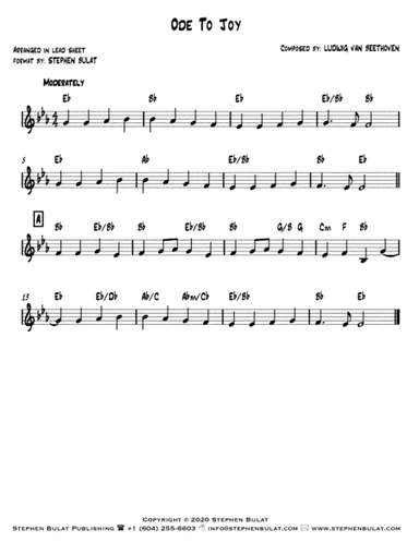 Ode To Joy (Beethoven) - Lead sheet (key of Eb) (arr. Stephen Bulat)