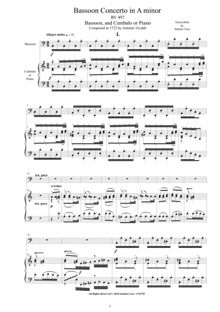 Vivaldi - Bassoon Concerto in A minor RV 497 for Bassoon and Cembalo or Piano (arr. Santino Cara)