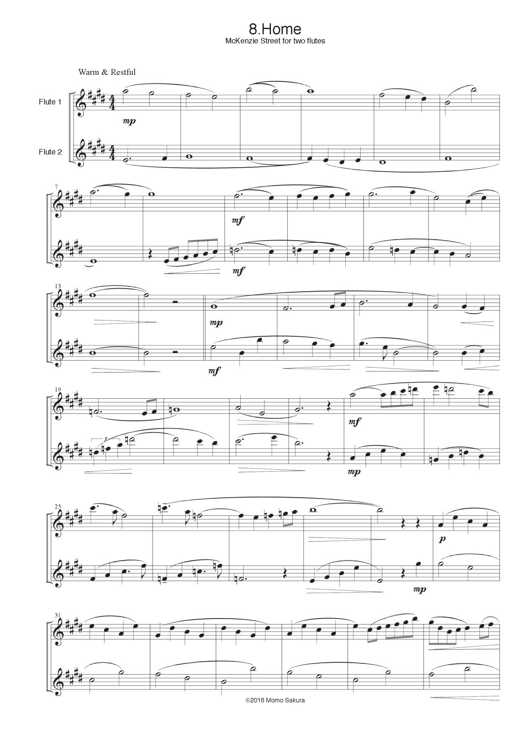 8. Home Mckenzie street for 2 Flutes/ Flute duet