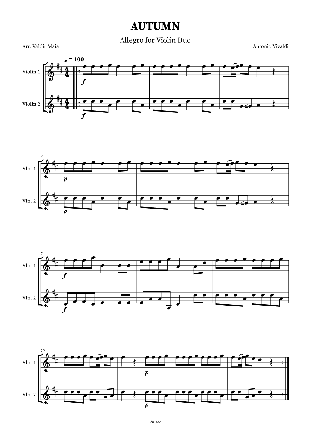 Autumn - The Four Seasons for Violin Duo (arr. Valdir Maia)