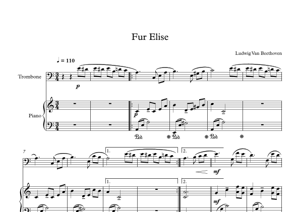 Fur Elise - Ludwig Van Beethoven (Trombone + Piano) (arr. Digital Book Music)
