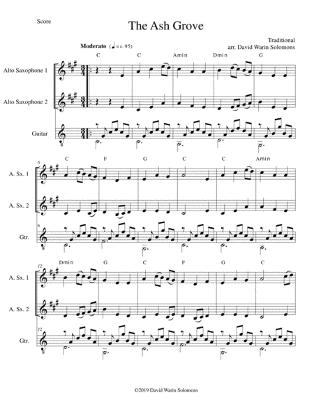 The Ash Grove (Llwyn Onn) for 2 alto saxophones and guitar (arr. David Warin Solomons)