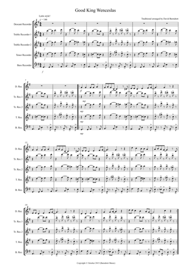 Good King Wenceslas (Latin Style!) for Recorder Quintet (arr. David Burndrett)