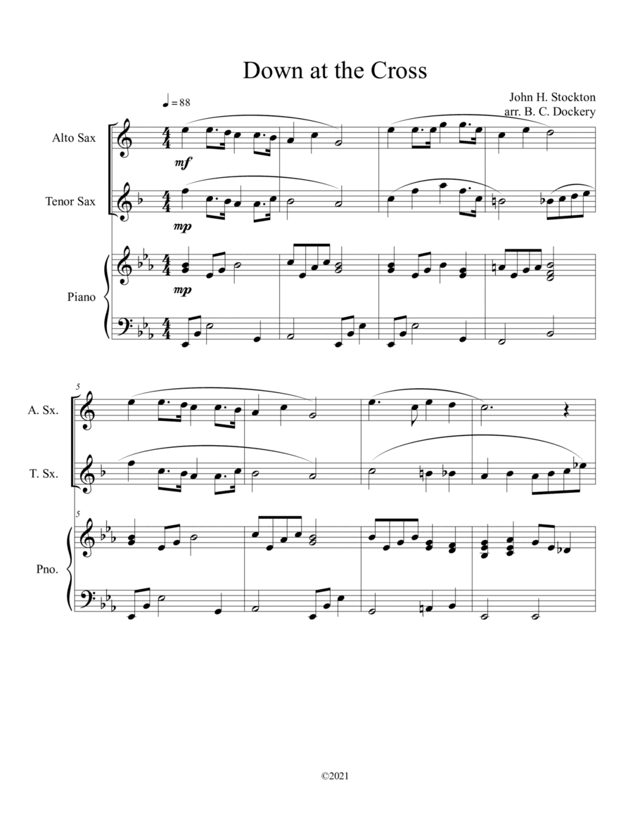 Down at the Cross (alto and tenor sax duet) with optional piano accompaniment (arr. B. C. Dockery)
