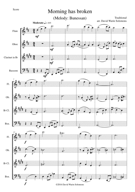 Variations on Morning has broken (Bunessan) for wind quartet (arr. David Warin Solomons)