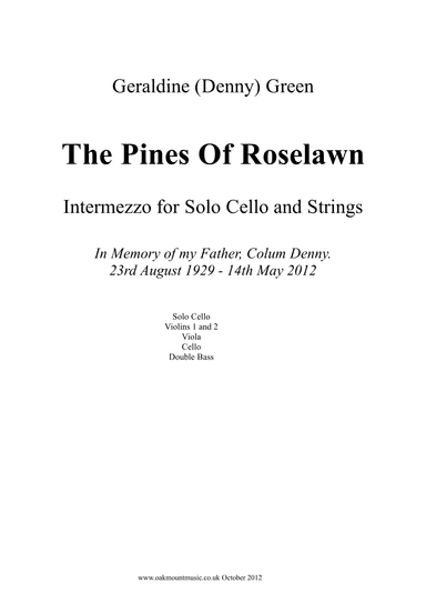 The Pines Of Roselawn, Intermezzo For Solo Cello and Strings  (Standard Arrangement)