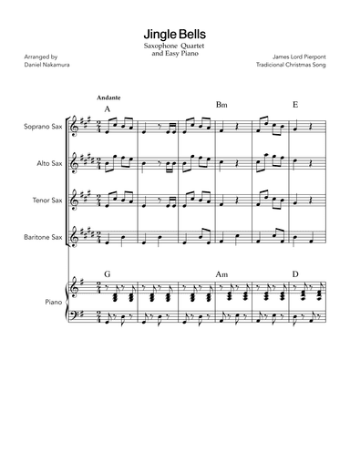 Jingle Bells (for Sax Quartet and Easy Piano) (arr. Daniel Nakamura)