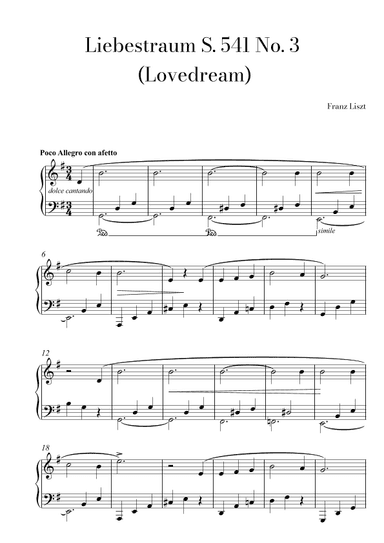 Liebestraum (Lovedream) Easy Piano in G major (arr. Lais Reis)