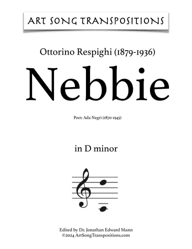 RESPIGHI: Nebbie (transposed to D minor) (arr. ArtSongTranspositions.com)
