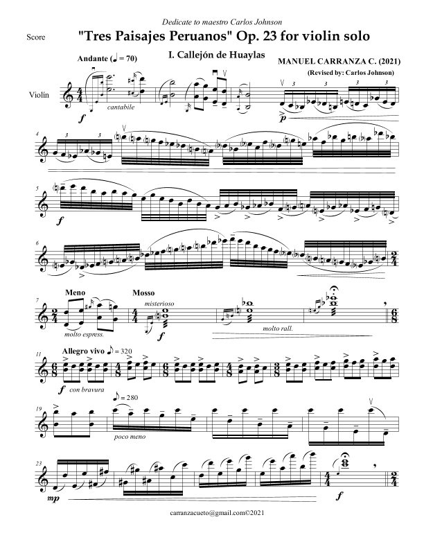 Tres Paisajes Peruanos Op. 23 for violin solo