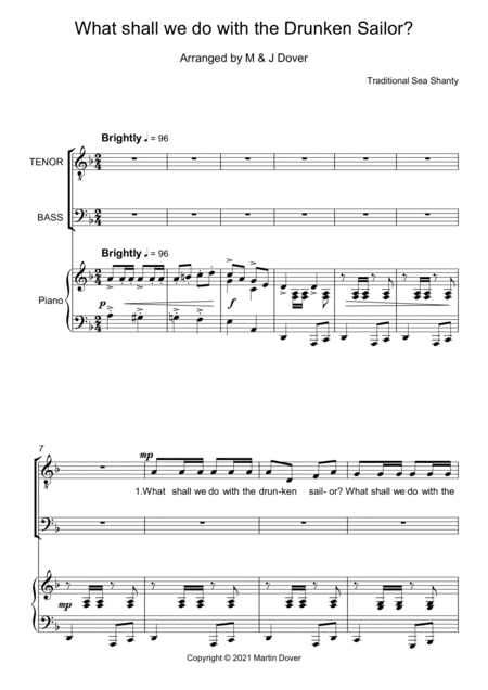 What shall we do with the Drunken Sailor? - 2 part choir - TB - Lower voices (arr. M & J Dover)