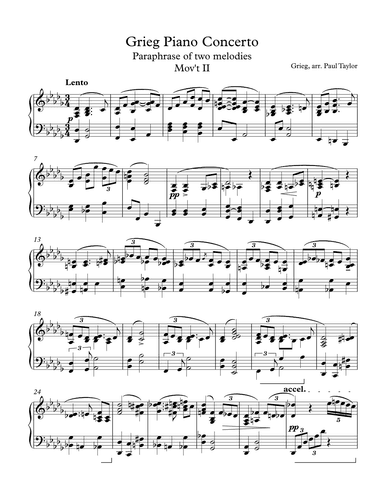 Grieg piano concerto mov't 2 paraphrase (arr. Paul Taylor)