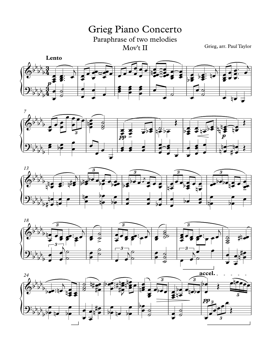 Grieg piano concerto mov't 2 paraphrase (arr. Paul Taylor)
