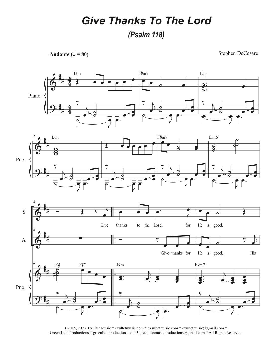 Give Thanks To The Lord (Psalm 118) (Duet for Soprano and Alto solo)