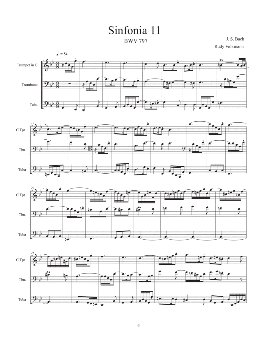 Sinfonia 11, J. S. Bach,  adapted for C trumpet, Trombone, and Tuba (arr. Rudy Volkmann)