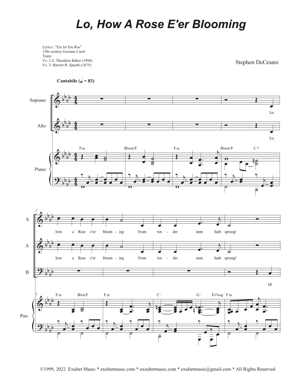 Lo, How A Rose E'er Blooming (Vocal Trio - (SAB)