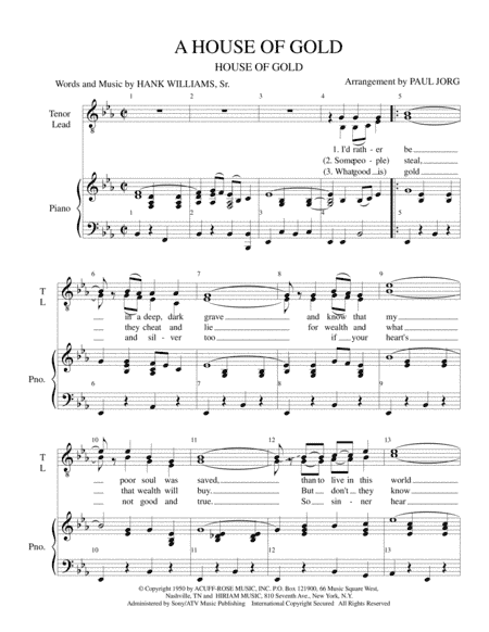 House Of Gold (arr. Paul A. Jorg)