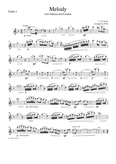 Gluck  Melody from Orpheus and Eurydice, for string quartet, CG302 (arr. FCMUSIC)