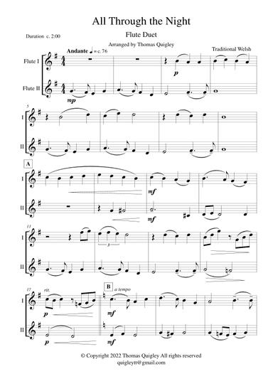 All Through The Night (Flute Duet) (arr. Thomas Quigley)