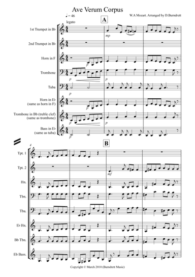 Ave Verum Corpus for Brass Quintet (arr. D.Burndrett)