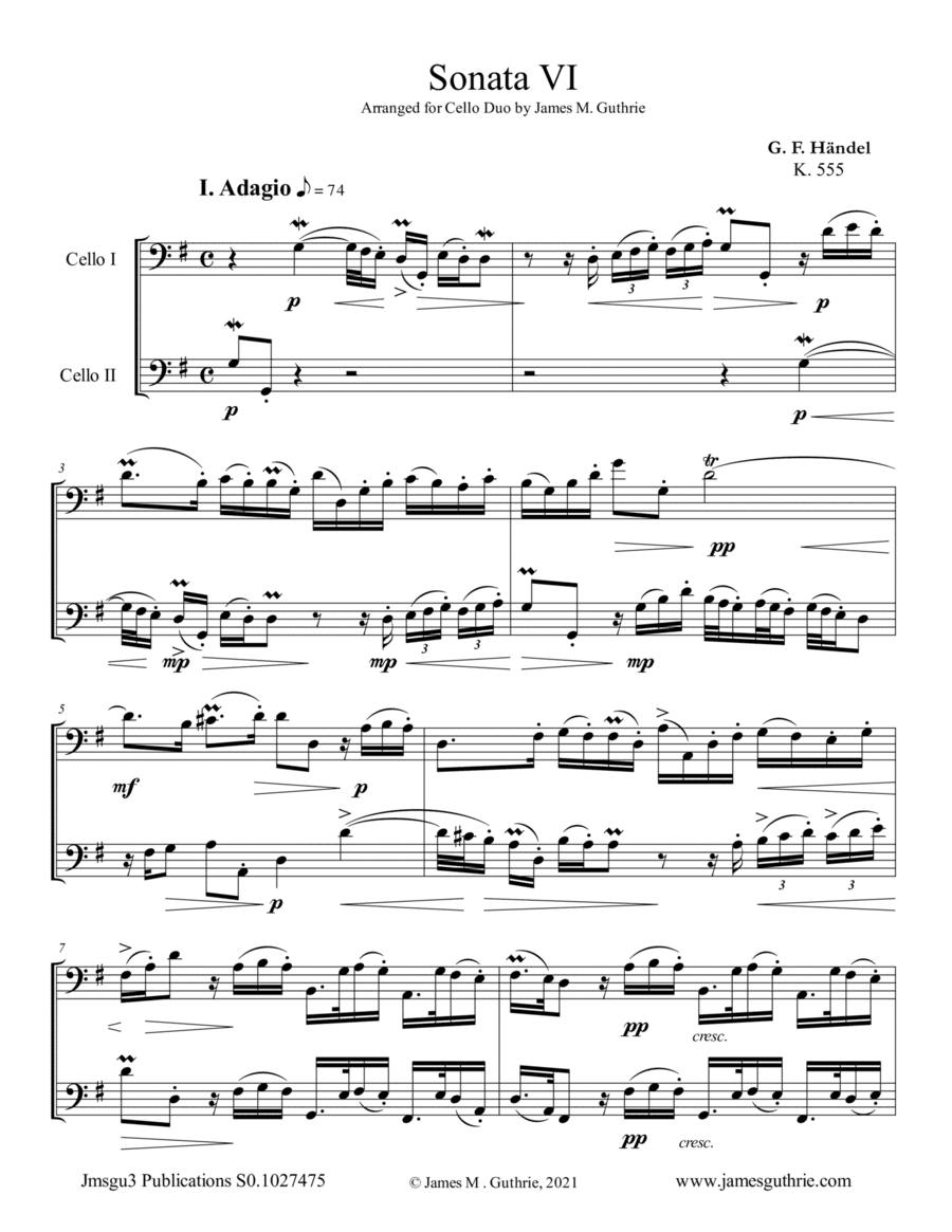 Handel: Sonata No. 6 for Cello Duo (arr. James M. Guthrie)