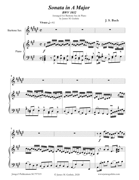 BACH: Sonata BWV 1032 for Baritone Sax & Piano (arr. James Guthrie, ASCAP)