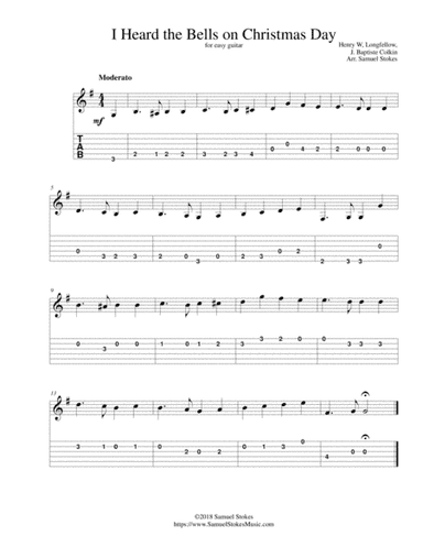 I Heard the Bells on Christmas Day - for easy guitar with TAB (arr. Samuel Stokes)