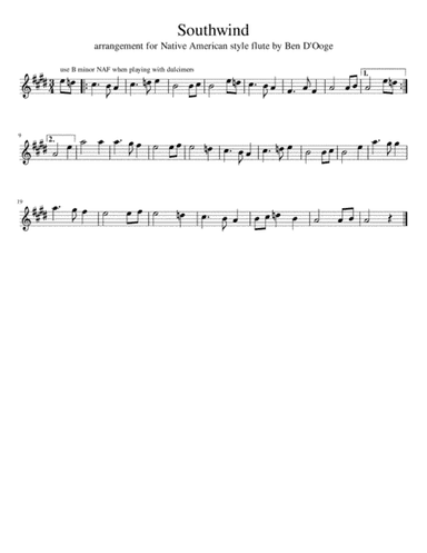 Southwind, for Native American style flute (arr. Ben D'Ooge)