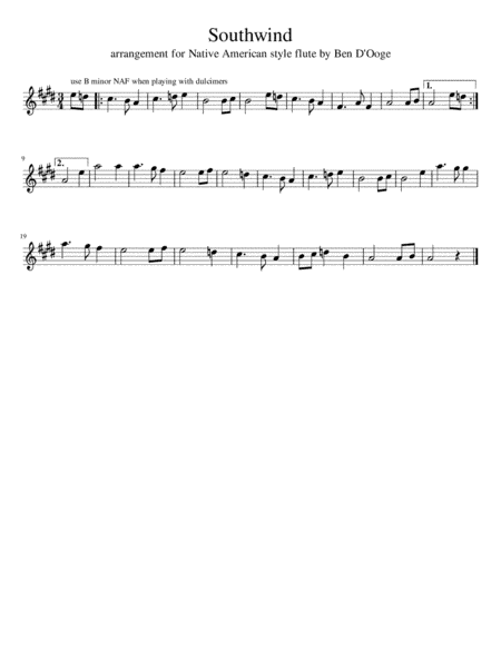 Southwind, for Native American style flute (arr. Ben D'Ooge)