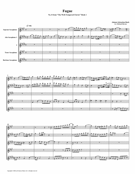 Fugue 08 from Well-Tempered Clavier, Book 1 (Saxophone Quintet) (arr. Richard Byrnes)