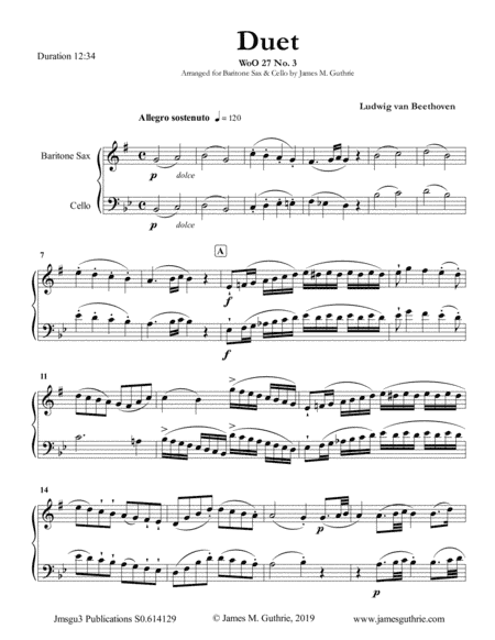 Beethoven: Duet WoO 27 No. 3 for Baritone Sax & Cello (arr. James M. Guthrie, ASCAP)