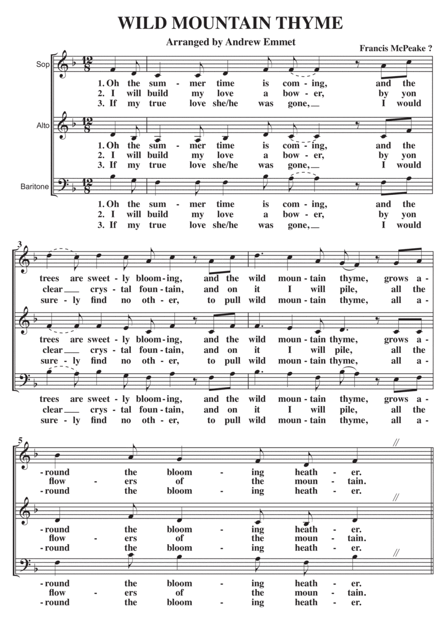 Wild Mountain Thyme A Cappella SAB (arr. Andrew Emmet)