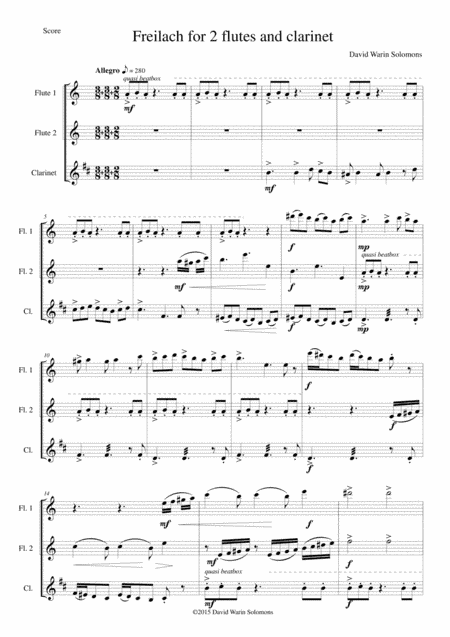 Freilach (Fraylach) for 2 flutes and clarinet