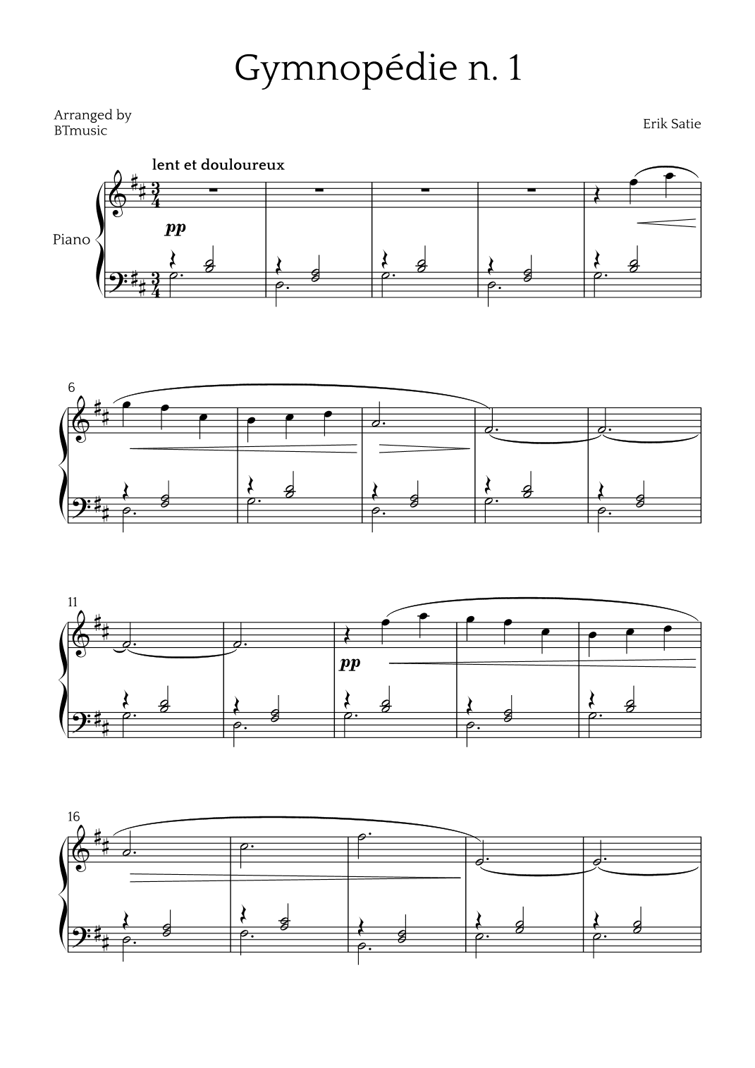 Gymnopédie N.1 (arr. BTmusic)